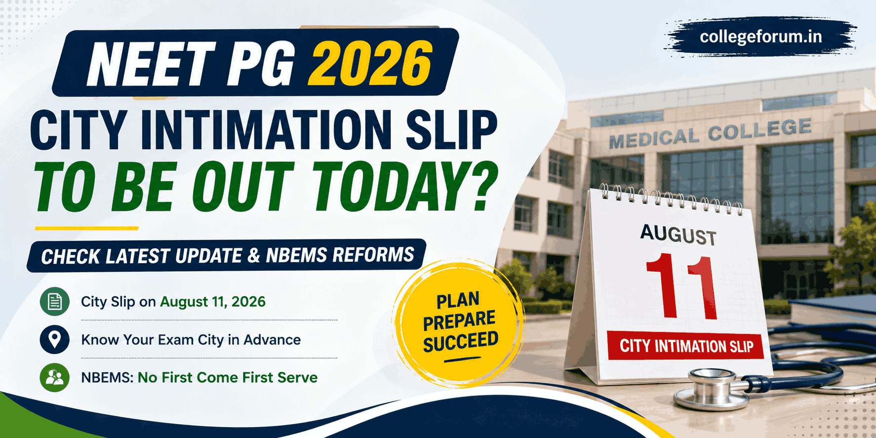 NEET PG 2026 City Intimation Slip Today: Check Latest Update & NBEMS Allocation Rules NEET PG 2026 City Intimation Slip Today: Check Latest Update & NBEMS Allocation Rules