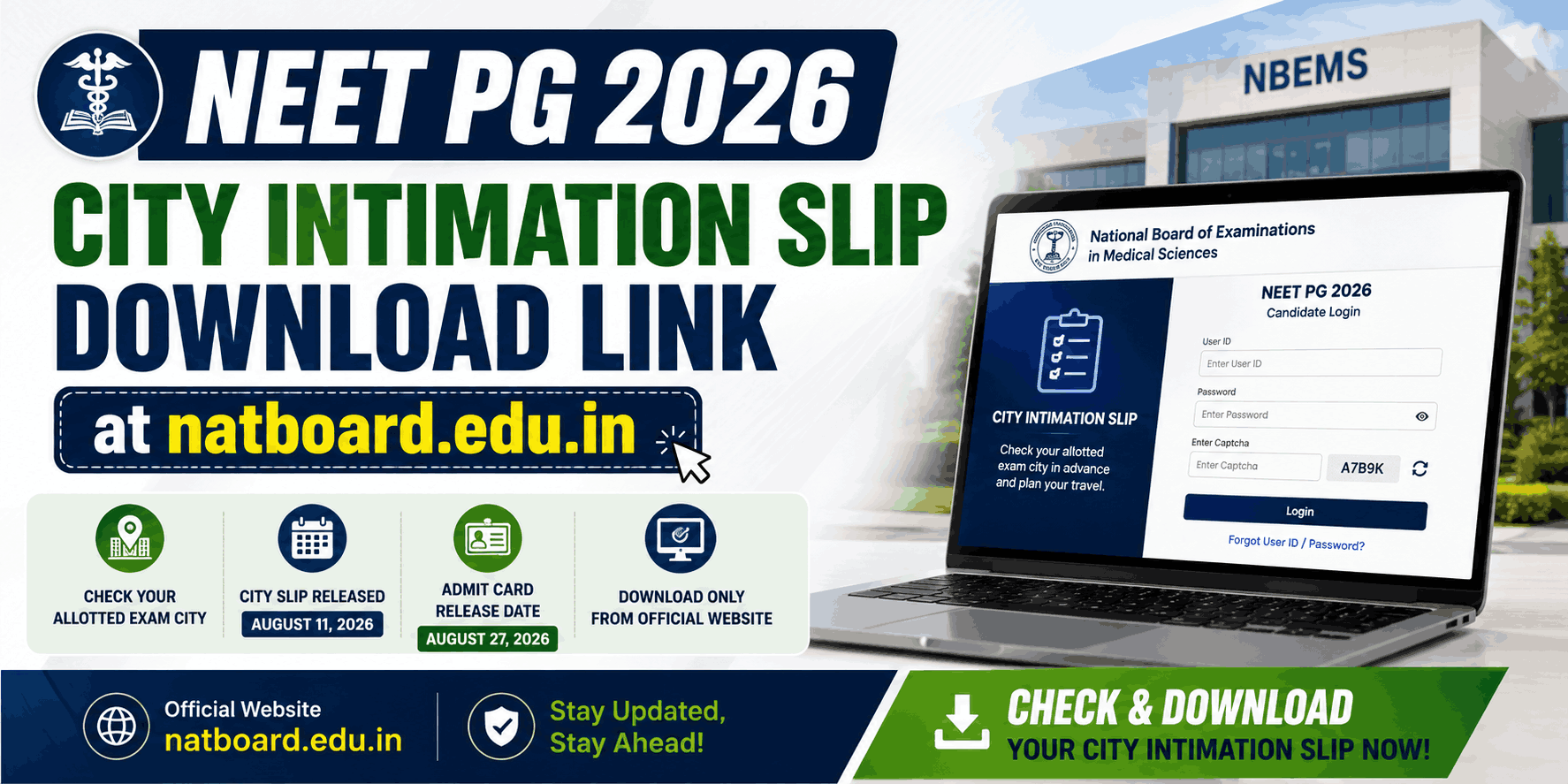 NEET PG 2026 City Intimation Slip Download Link NEET PG 2026 City Intimation Slip Download Link